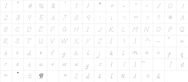 DN Manuscript Dots Regular  glyph index