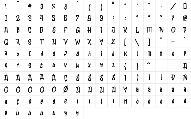 KIDAMAIN Rough Regular  glyph index