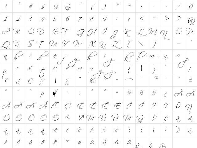 Scriptina Pro Regular  glyph index