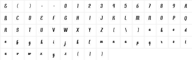 Antiophie  personal use only Regular  glyph index