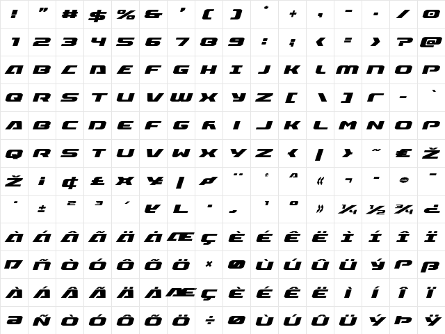 Iapetus Italic Italic  glyph index