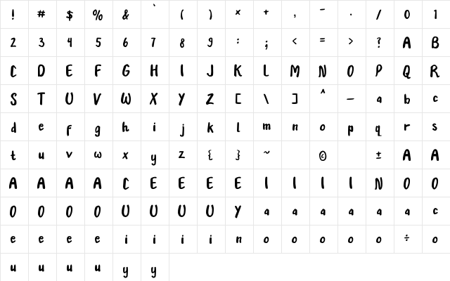 Cellavie Regular  glyph index