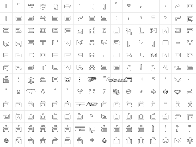 United Planets Outline Regular  glyph index