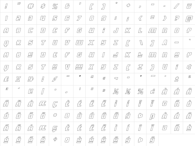 Hong Kong Hustle Outline Italic Italic  glyph index