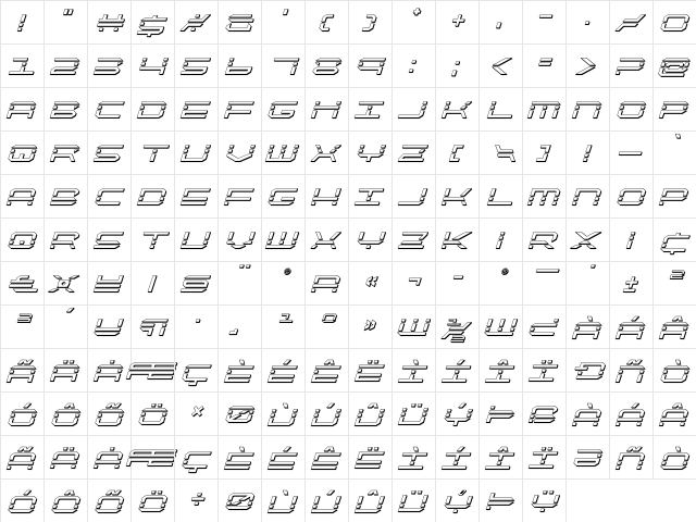 QuickQuick 3D Italic Italic  glyph index