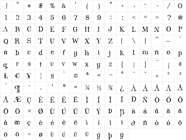 Jot Regular  glyph index