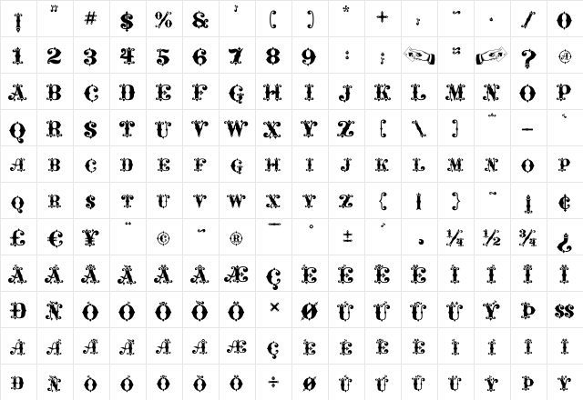 Maverick's Luck Regular  glyph index