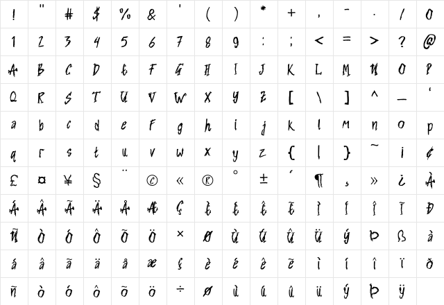 NIGHTMARE Regular  glyph index