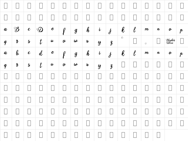 Blysher Demo  glyph index