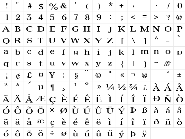 Ingenio SSi Regular  glyph index