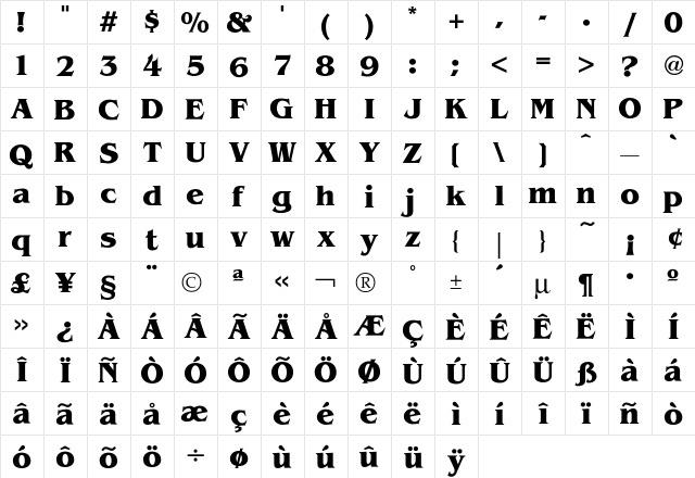 Benguiat Bold  glyph index