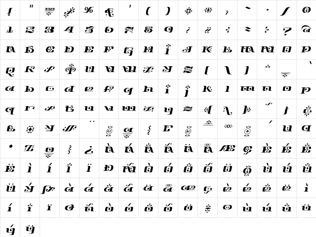 Django Oblique  glyph index