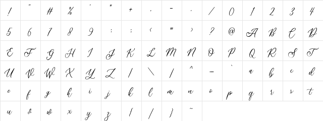 Athalia Script DEMO Regular  glyph index