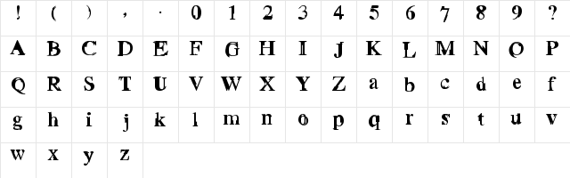 Grotto Regular  glyph index