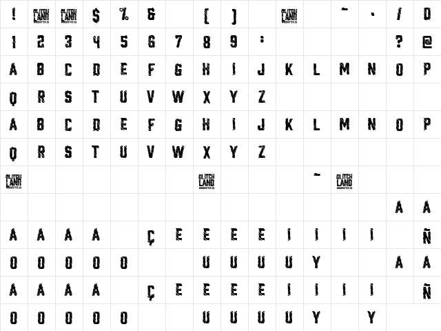 Glitchland Regular  glyph index