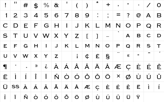 CopperplateTMedRo1 Regular  glyph index