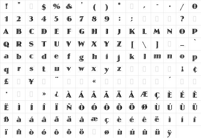 Jazz Plain  glyph index