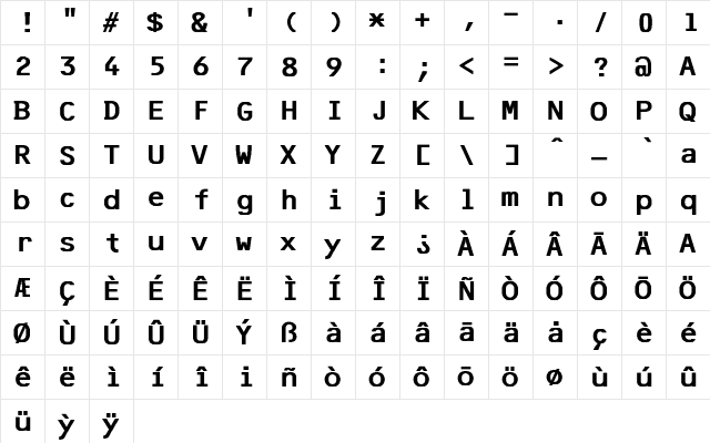 F25 Bank Printer Regular  glyph index