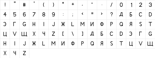 Rushin Regular  glyph index