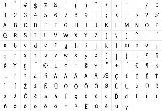 Dynamo R Regular  glyph index