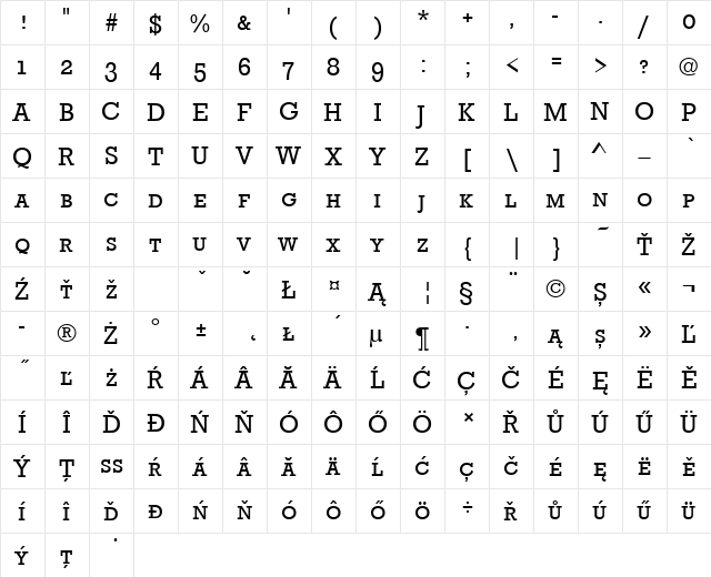 RoctusSCTEE Regular  glyph index