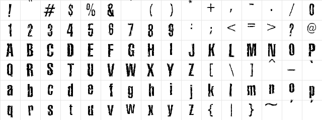 Terrorama Chiseled Regular  glyph index