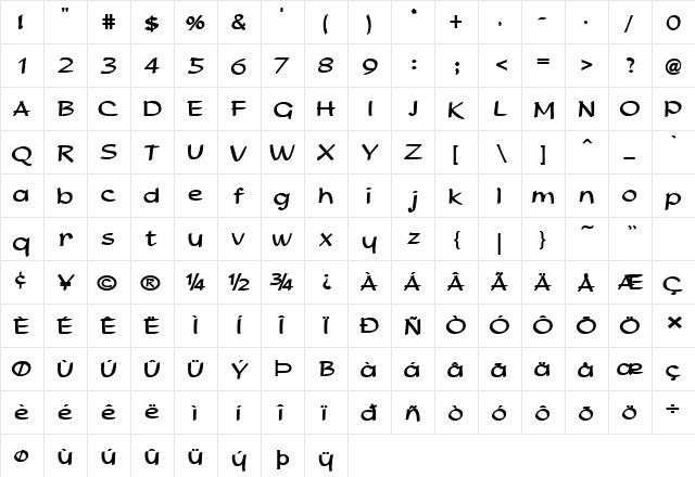 Parson-Extended Bold  glyph index