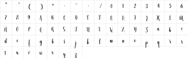 Glorious Free Regular  glyph index