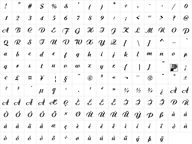 PT Valentine Normal  glyph index