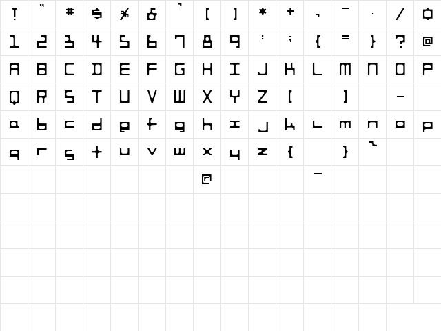 HOSHI Regular E.  glyph index