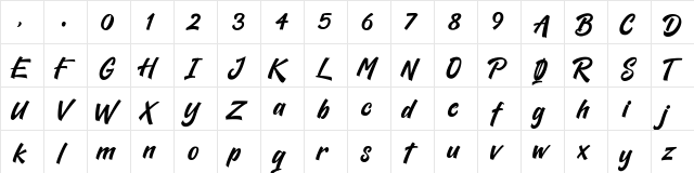 Kickrush Regular  glyph index