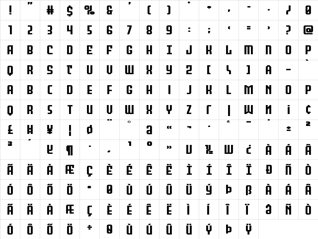 Peace & Houston Wide Regular  glyph index