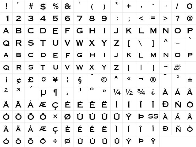 Copperplate SSi Bold  glyph index