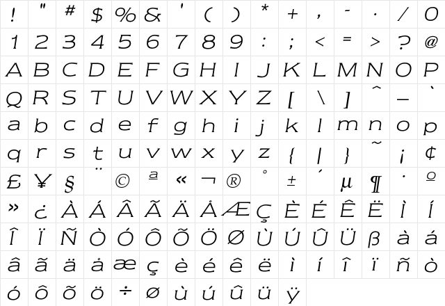 Newtext LightItalic  glyph index