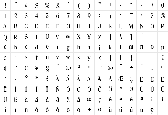 DenverSerial-Medium Regular  glyph index