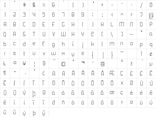 Quattro Light  glyph index