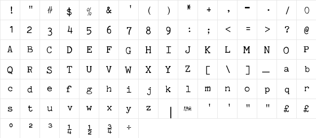 New Regular  glyph index