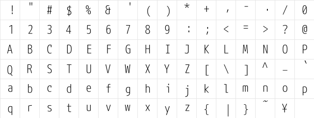 M+ 1mn light  glyph index