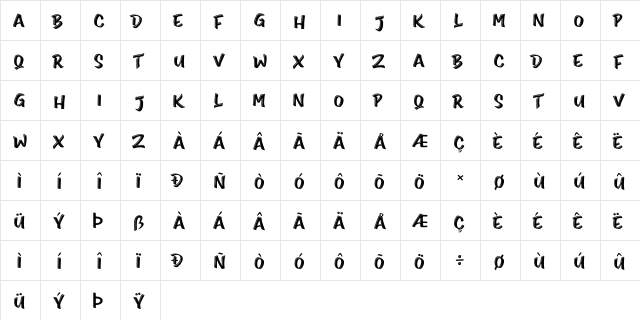 Smilen Regular  glyph index