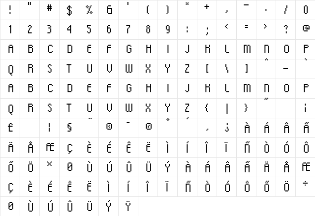 DSC Regular  glyph index