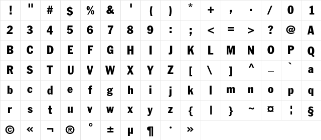 FagotCondensedC Regular  glyph index