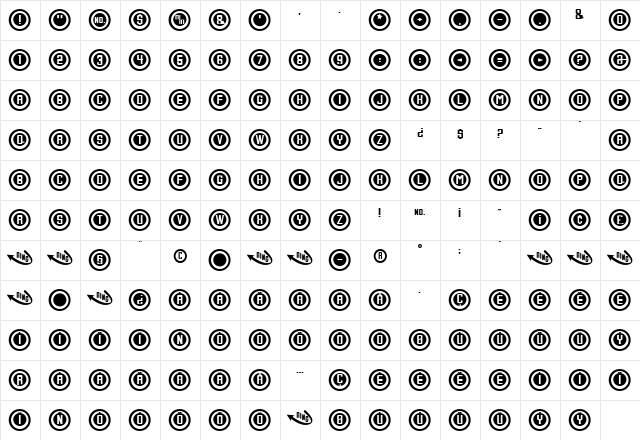 Console Regular  glyph index