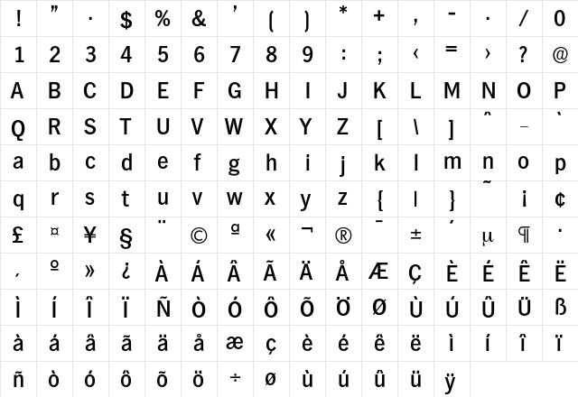 Hamburg-Medium Regular  glyph index
