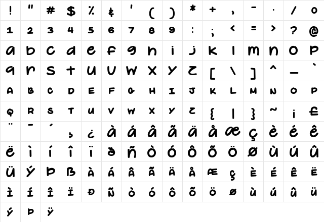 Elephant Ears Demo Regular  glyph index
