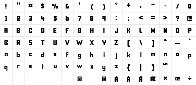 Bonk Regular  glyph index