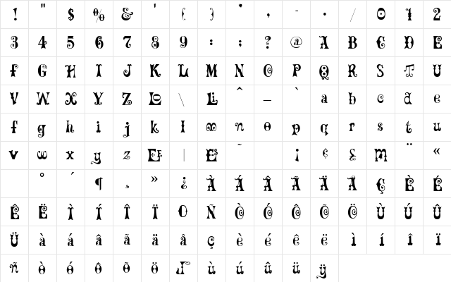 EsplanadeSSK Regular  glyph index