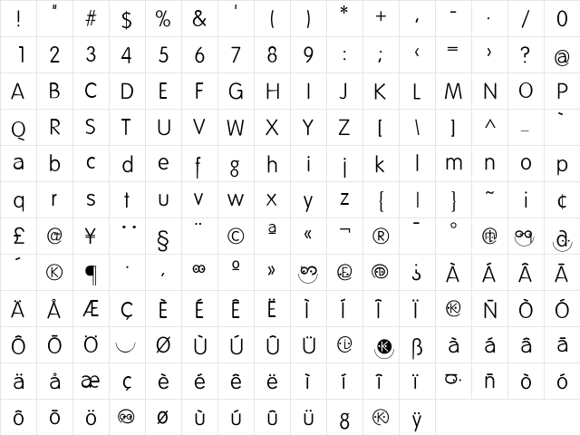 FolksDecoon Regular  glyph index