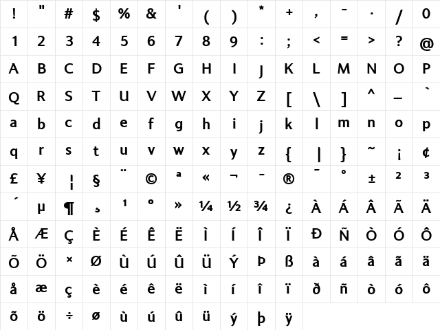 LT Internet Bold  glyph index