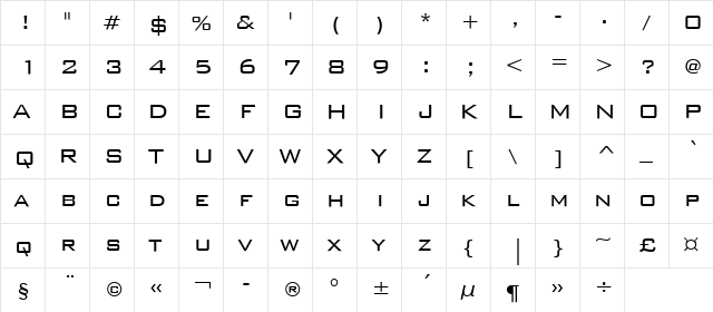 BankGothicCLtBT Light Regular  glyph index