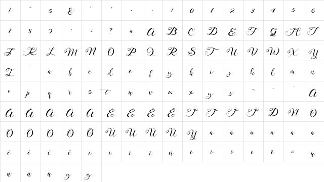Mahdaleina Regular  glyph index